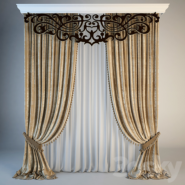 Classical curtain with openwork bando 3DSMax File - thumbnail 1