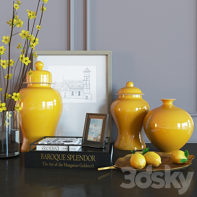 Decoration set yellow vases 3DSMax File - thumbnail 1