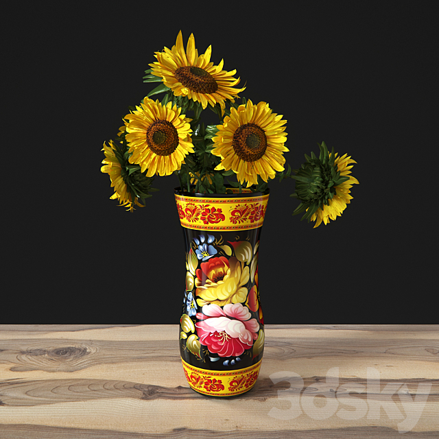 Sunflowers in a vase 3DSMax File - thumbnail 1
