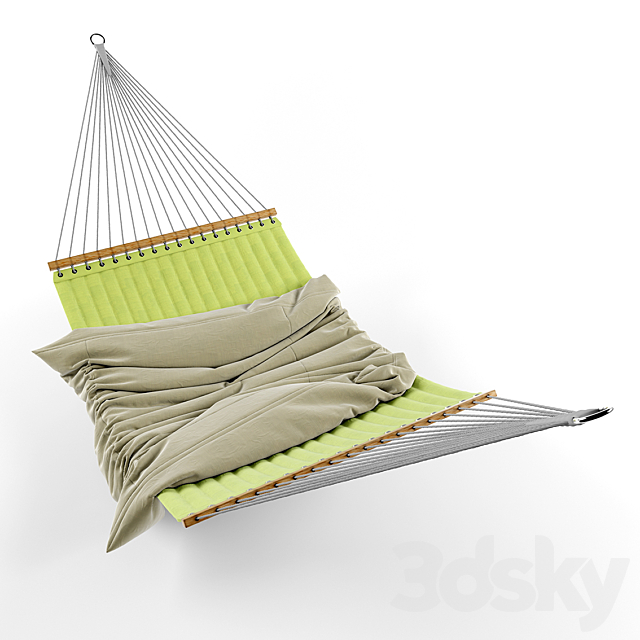 Hammock with wood railings 3d