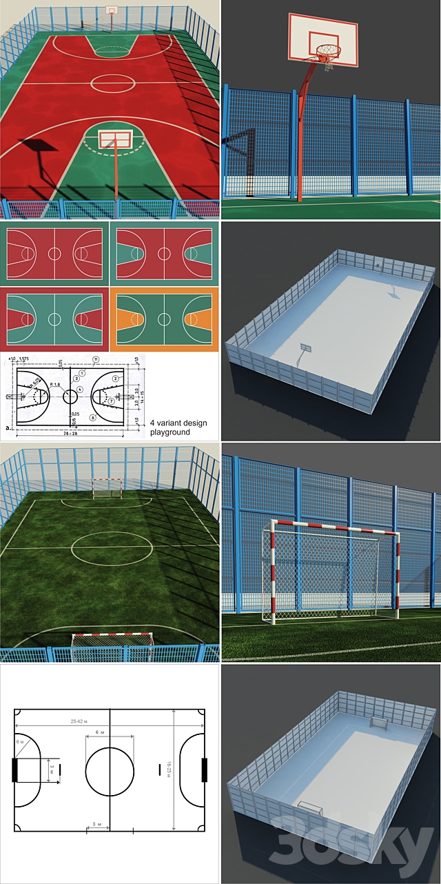A set of sports fields - Set sport playground 3d