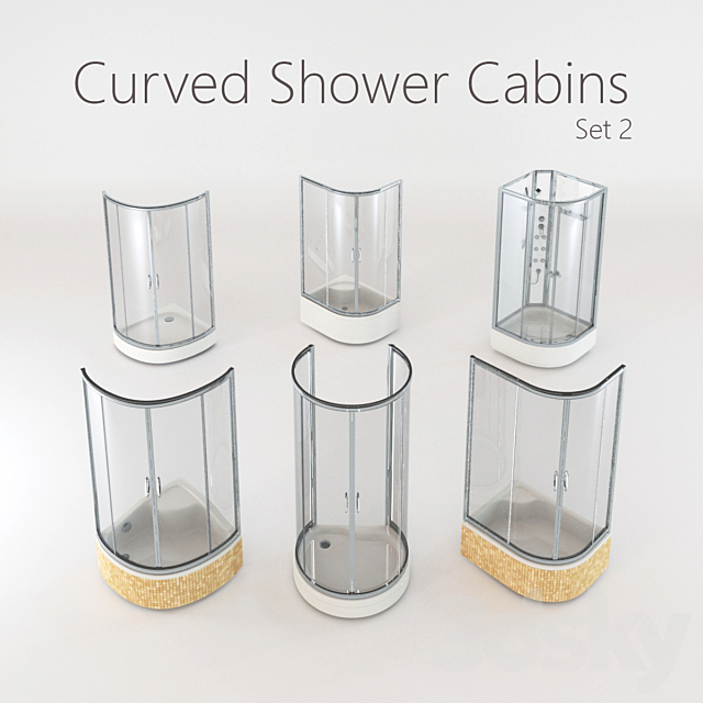 Curved Shower Cabins Set 2 3DSMax File - thumbnail 1