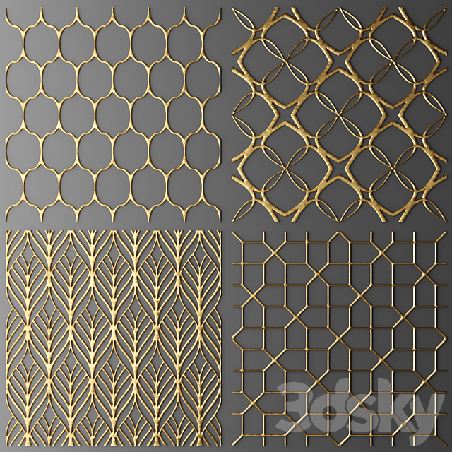 Set. The panel. grille. Panel. grille. Lattice. panel. pattern. art. abstraction. decorative. interior. wall decor. gold. luxury 3DSMax File - thumbnail 1