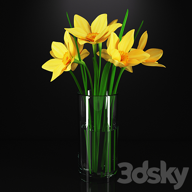 Daffodils in a glass vase 3DSMax File - thumbnail 1
