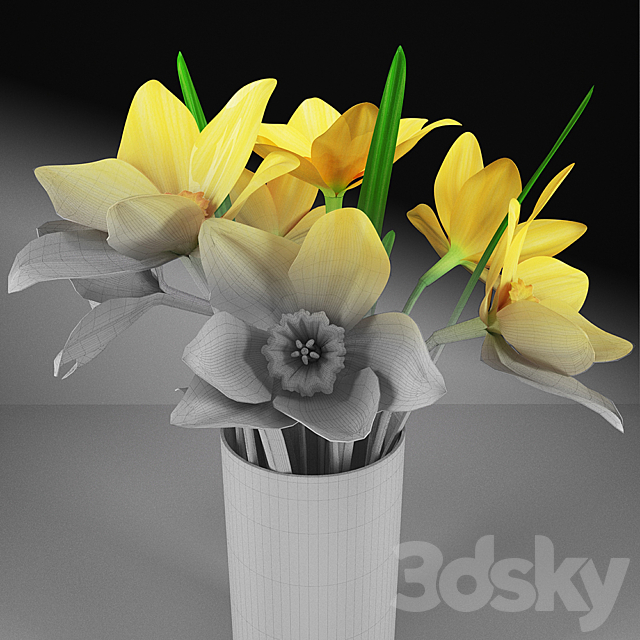 Daffodils in a glass vase 3DSMax File - thumbnail 3