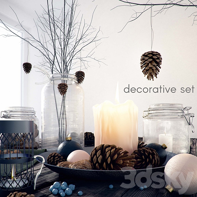 Decorative set with jars and candles 3DSMax File - thumbnail 1