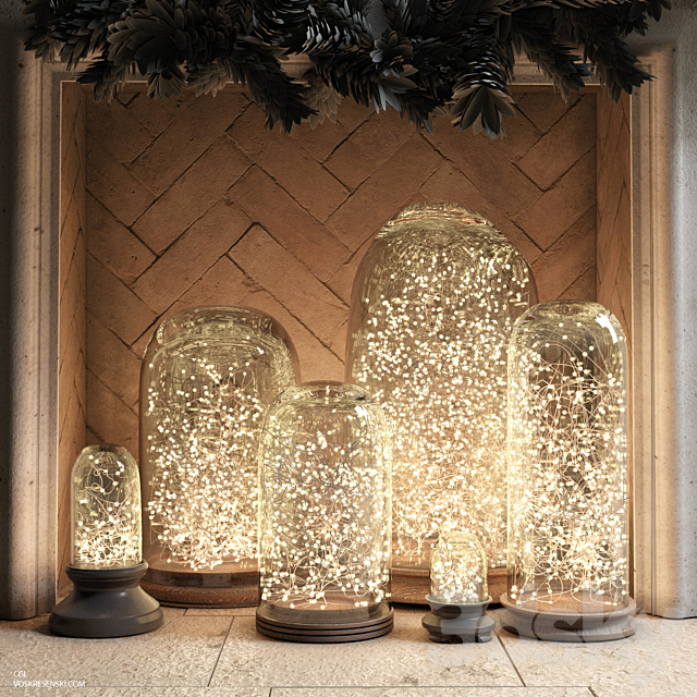 RH French Glass Cloche and Starry string lights 3DSMax File - thumbnail 1