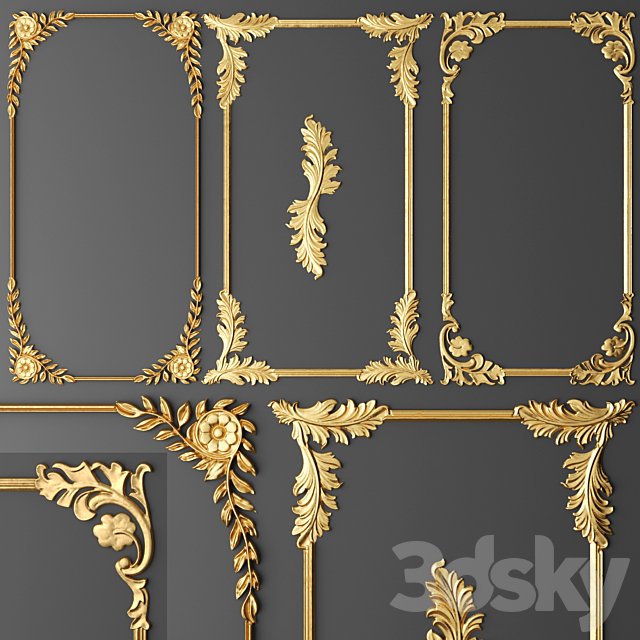 Set. frames. Stucco molding. Rosette. luxury. gold decor. carving. molding. stucco. ceiling. classical. frame 3DSMax File - thumbnail 1