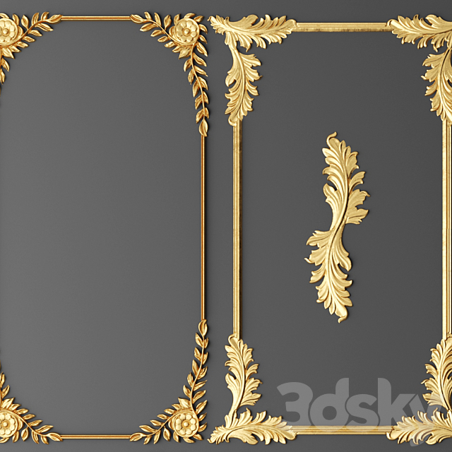 Set. frames. Stucco molding. Rosette. luxury. gold decor. carving. molding. stucco. ceiling. classical. frame 3DSMax File - thumbnail 2