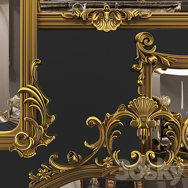 Ornate Giltwood Frame Formal Mirror 3DSMax File - thumbnail 2
