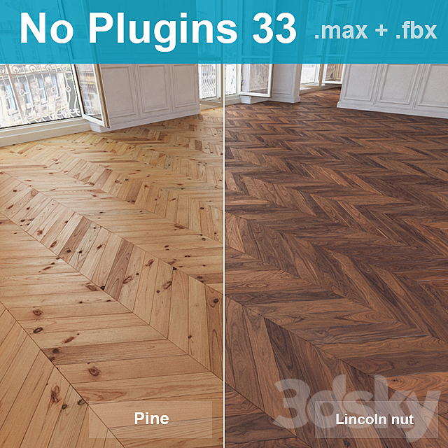 Herringbone parquet 33 (2 species. without the use of plug-ins) 3DSMax File - thumbnail 1