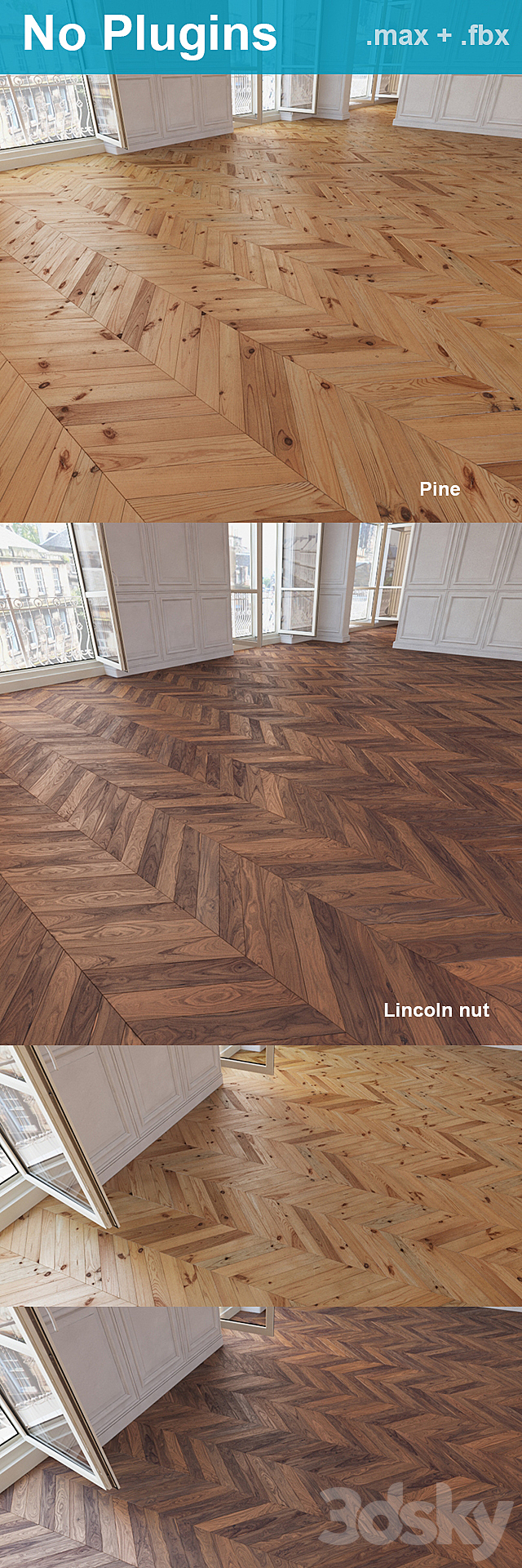 Herringbone parquet 33 (2 species. without the use of plug-ins) 3DSMax File - thumbnail 2