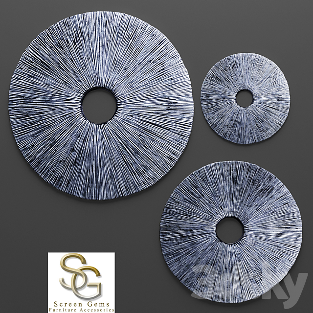 Sandstone Ribbed Wall Art – Set. painting. sculpture. stone carving. abstract. wall decor. sculpture. stone decor. perforation. round. disk 3DSMax File - thumbnail 1