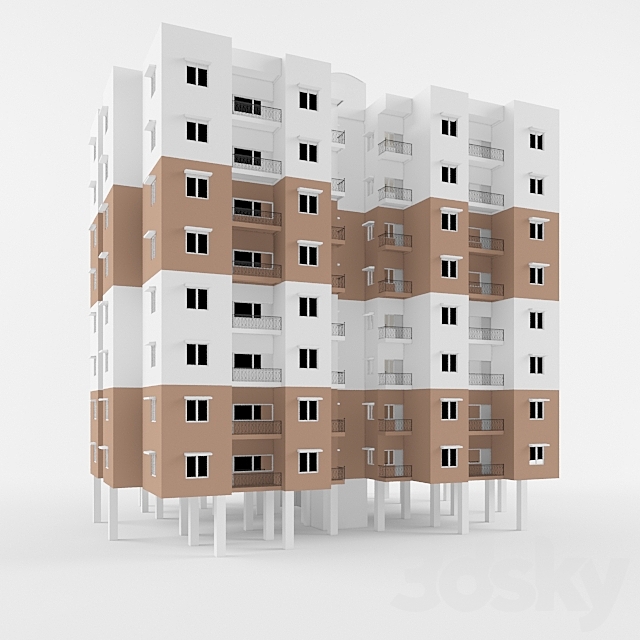 3BHK Multi-storey residential Apartment 3DSMax File - thumbnail 2