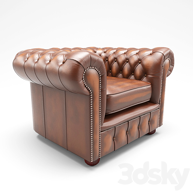 Chesterfield London Low Back Club ArmChair Antique Brown Leather 3DSMax File - thumbnail 2