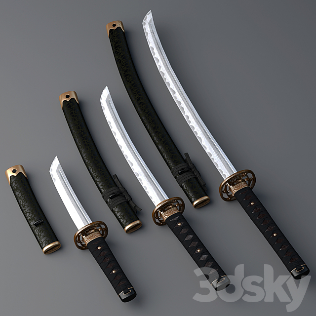 Japanese swords 3d