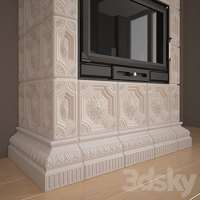Oven - fireplace with tiles 3d