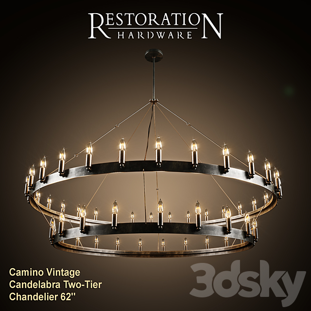 RH Camino Vintage Candelabra Two-Tier Chandelier 62 ” 3DSMax File - thumbnail 1