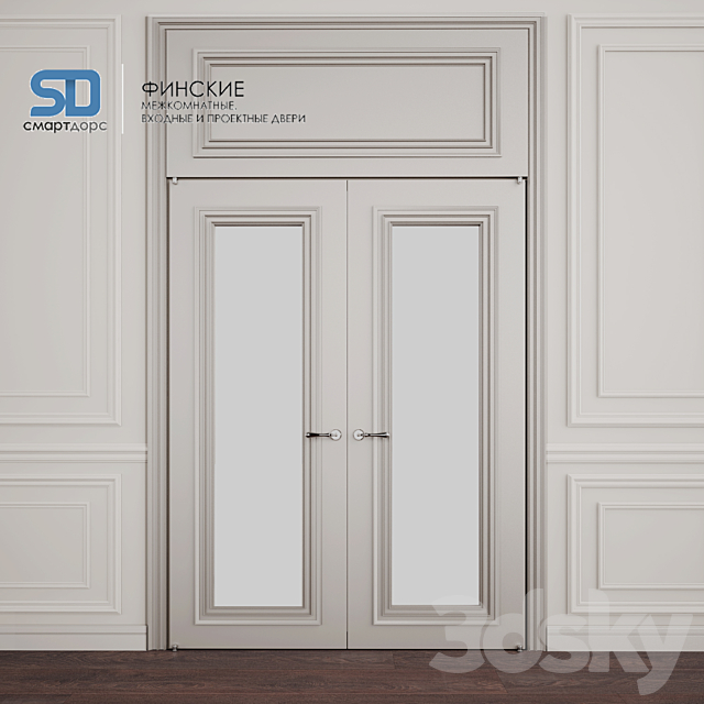 Finnish doors (with glass) with wall decor 3d