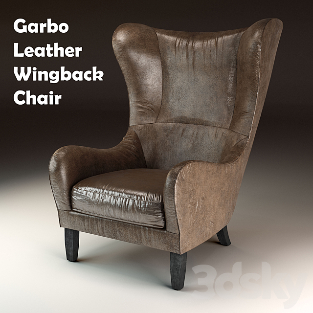 Garbo Leather Wingback Chair 3DSMax File - thumbnail 1