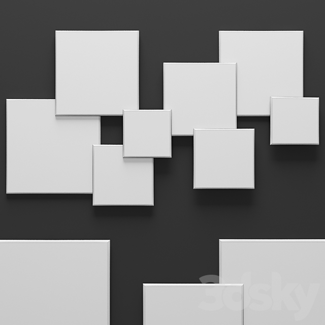 Square Standout Wall Art Set of 8. wall decor. panel. wooden. picture 3DSMax File - thumbnail 3