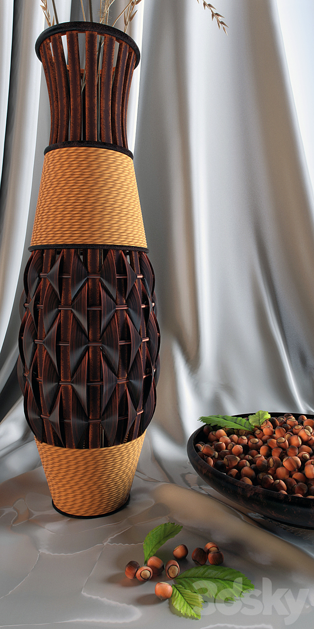 Decor with a vase and nuts 3d