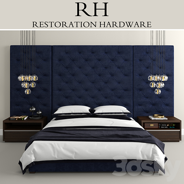 RH Modern custom tufted platform bed 3DSMax File - thumbnail 1