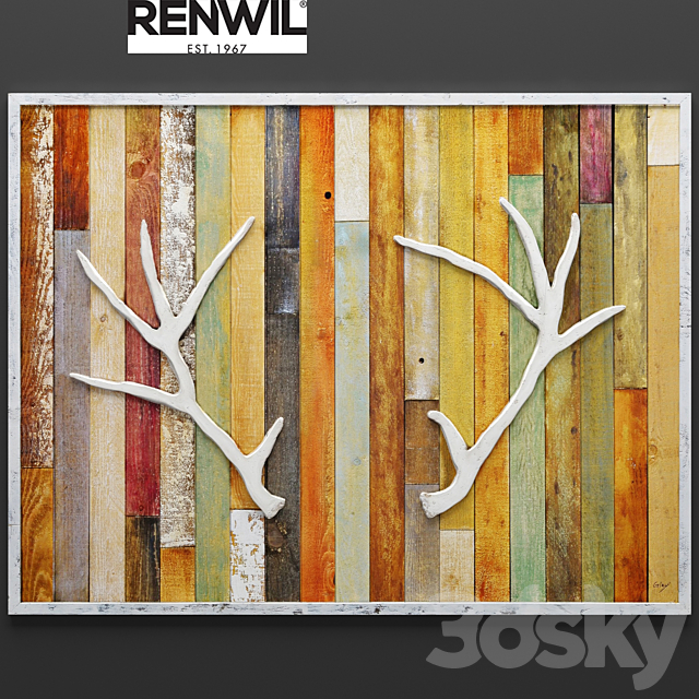 Wall decor DEER LODGE. wall decor. plank panels. wooden decor. boards. wooden wall. panel. slats. picture. antlers 3DSMax File - thumbnail 1