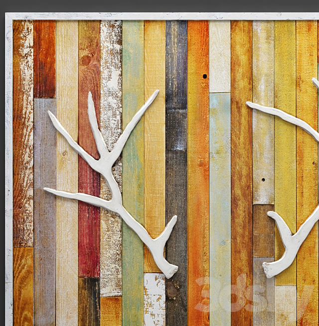 Wall decor DEER LODGE. wall decor. plank panels. wooden decor. boards. wooden wall. panel. slats. picture. antlers 3DSMax File - thumbnail 2