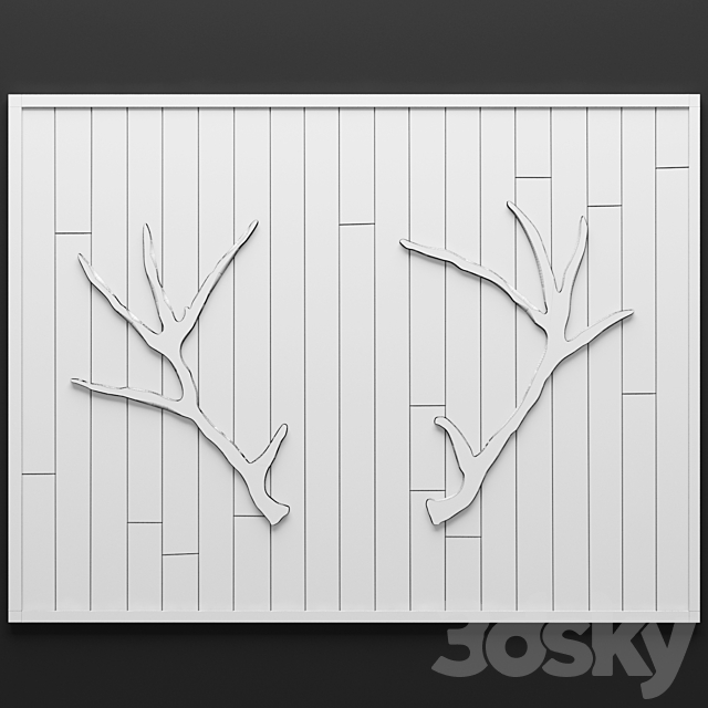Wall decor DEER LODGE. wall decor. plank panels. wooden decor. boards. wooden wall. panel. slats. picture. antlers 3DSMax File - thumbnail 3