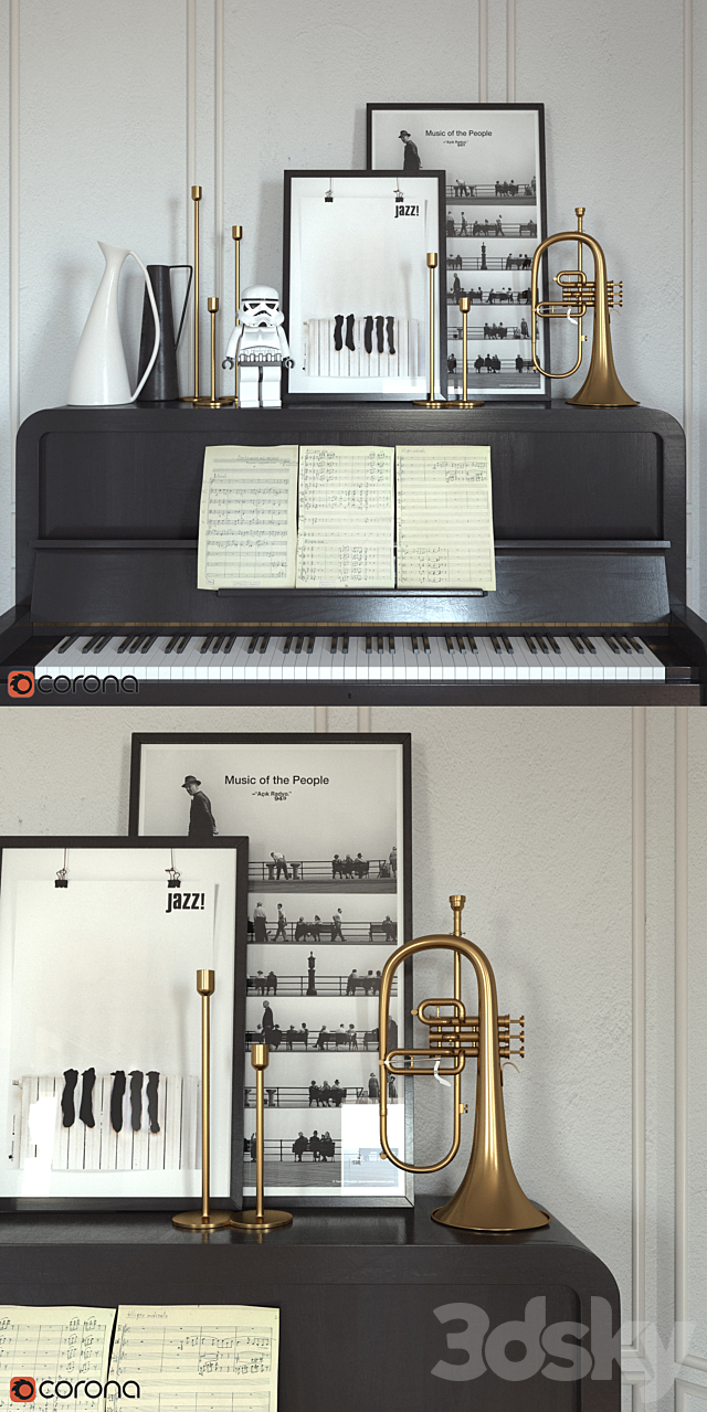 The piano and flugelhorn 3d