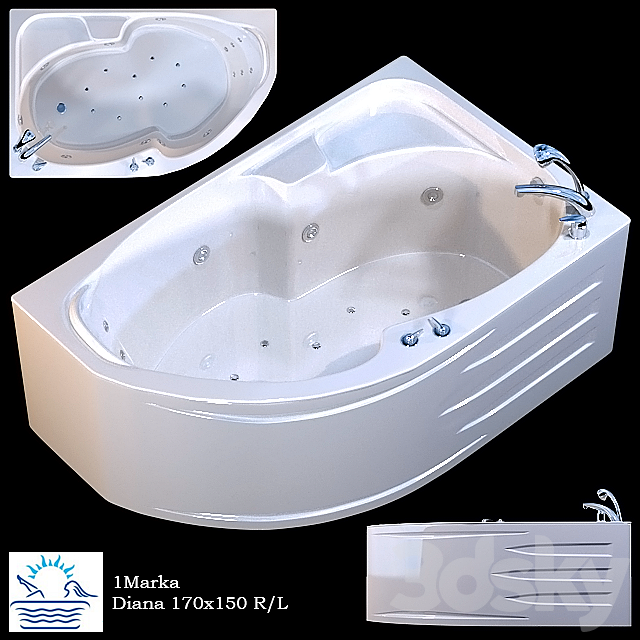 Bathroom asymmetric 1Marka Diana 170×105 3DSMax File - thumbnail 1
