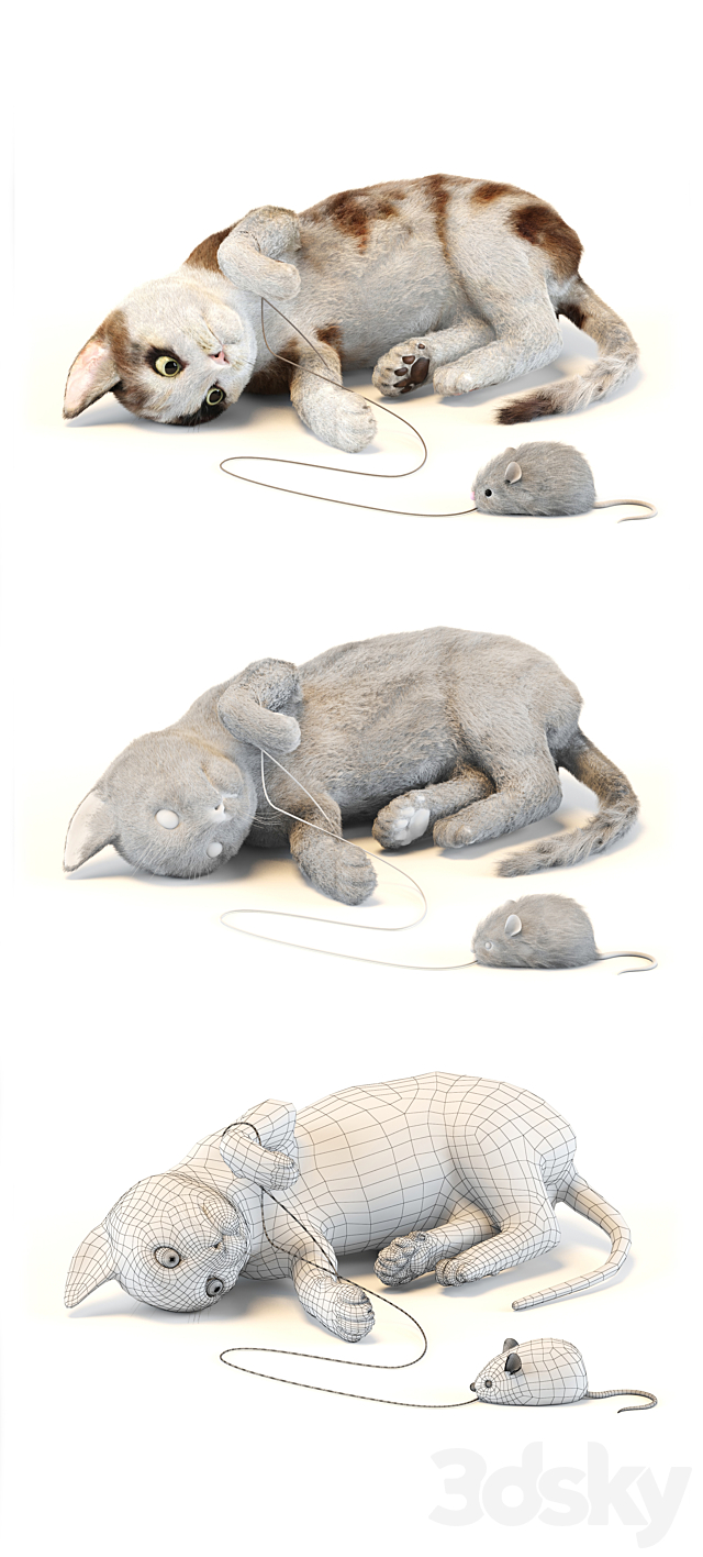 Kitten in two color options 3d