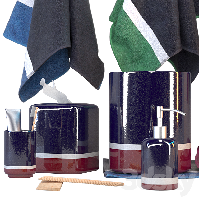 Set Pottery Barn Teen Color Block Bath Accessories Set 3DS Max Model - thumbnail 2