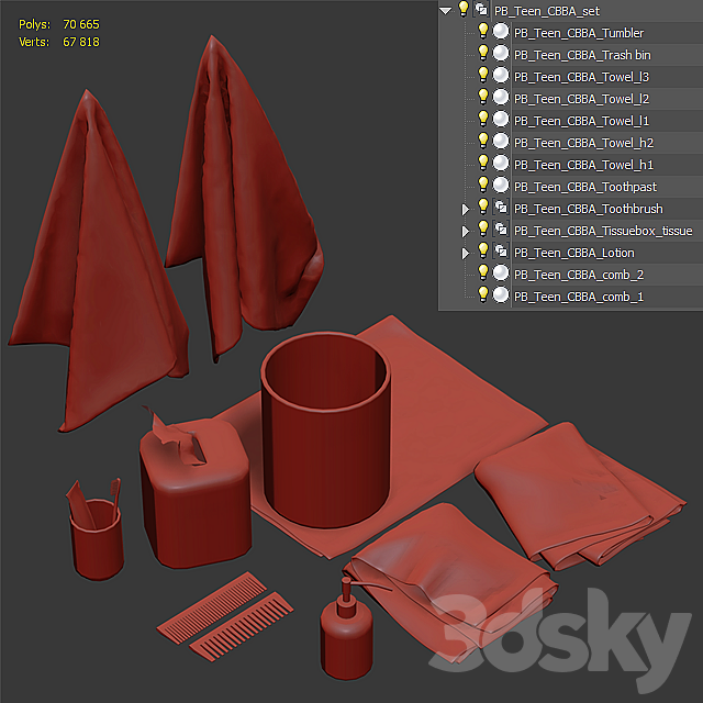 Set Pottery Barn Teen Color Block Bath Accessories Set 3DS Max Model - thumbnail 3