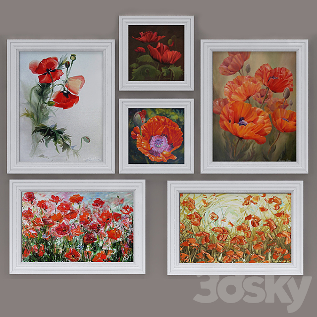 Set of modern paintings “Poppies” 3DSMax File - thumbnail 1