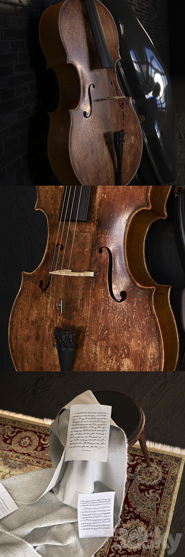 Music Set With Cello 3d