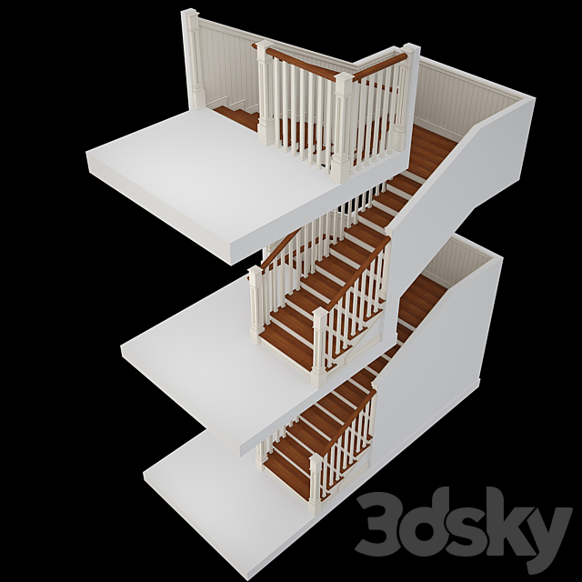 Stairs in colonial style 3d
