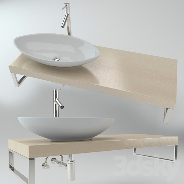 Washbasin on the wooden plate 3DSMax File - thumbnail 1