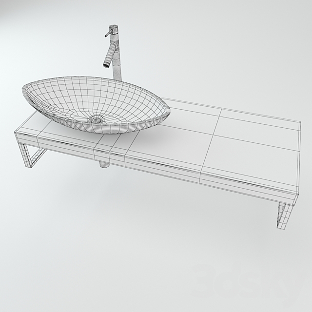 Washbasin on the wooden plate 3DSMax File - thumbnail 2