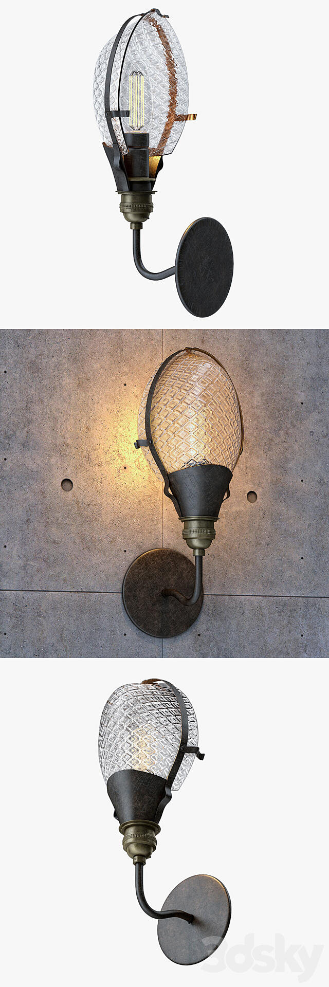 Early Style Quilted Glass Operating Room Light Sconce 3DSMax File - thumbnail 3