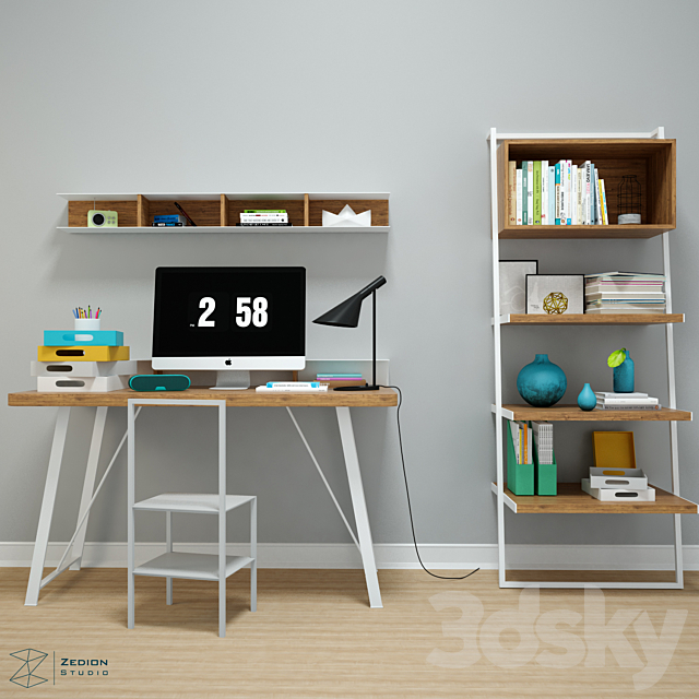 Desk set with shelves 3DSMax File - thumbnail 1