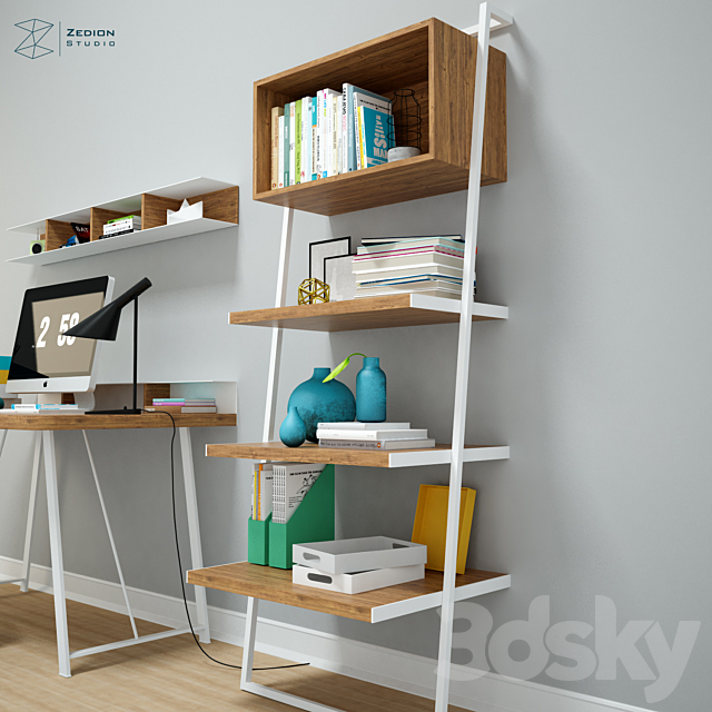 Desk set with shelves 3DSMax File - thumbnail 3