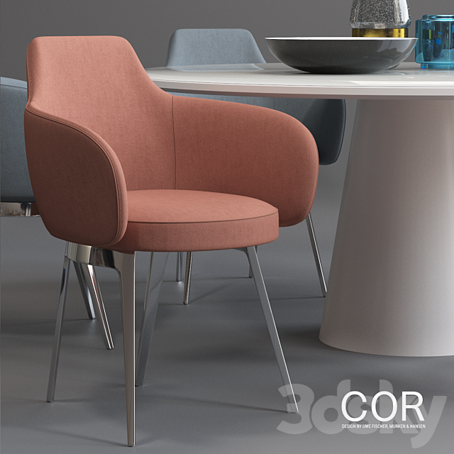 COR Roc chair and Conic Table 3d