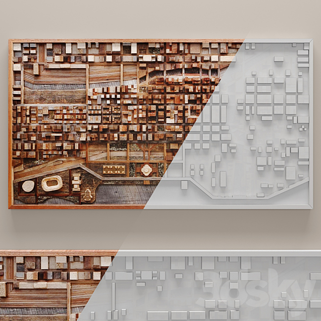 Wood wall art of Chicago cityscape. wall decor. plank panels. wooden decor. boards. wooden wall. panel. slats. city. picture. frame. panel 3DSMax File - thumbnail 2