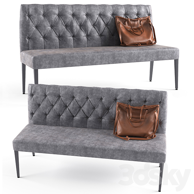 Padded Bench Econo Buttons Vintage Grey 3d