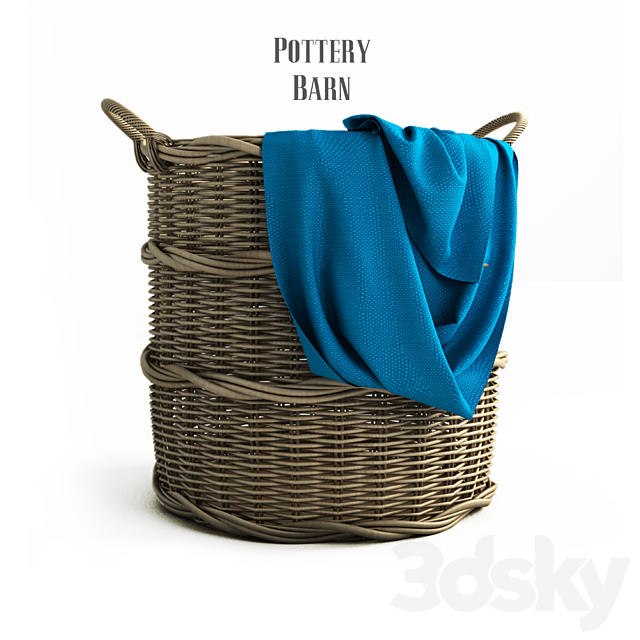 Pottery barn. Chelsea Woven Arurog Rattan Basket. Extra-Large Oval 3DSMax File - thumbnail 1
