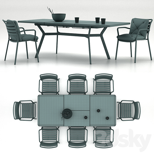 Table Ethimo Ocean rectangular table with a chair Ocean dining chair with accessories 3d