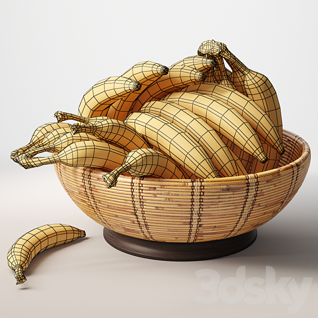 Bananas in basket 3DS Max Model - thumbnail 3