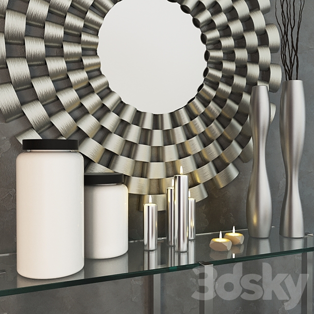 Dome Deco set decor. vases and console with mirror 3d